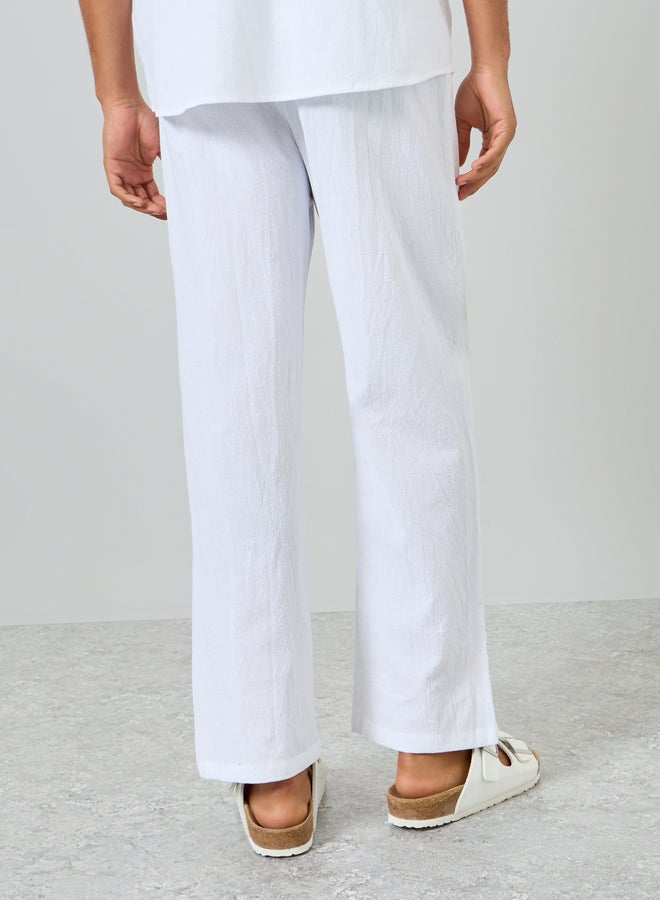 Take Two Men White Linen Relaxed Fit Trousers - Image 3